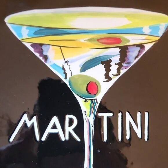 Mary Naylor Martini & Cosmopolitan Hand Painted Square Plate Set - Picture 3 of 9